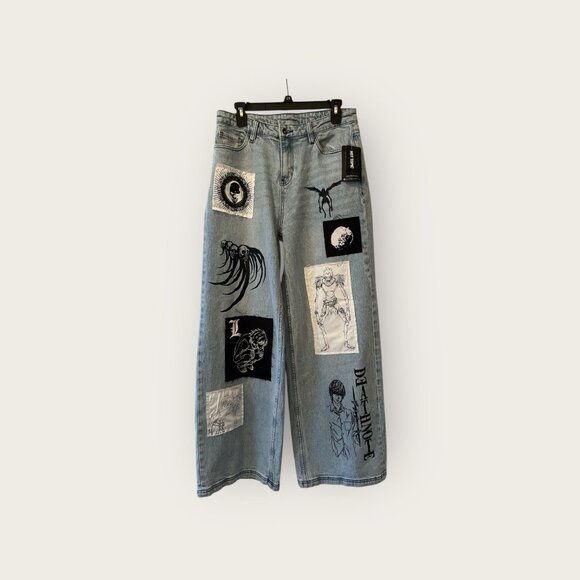 New Hot Topic Death Note Patch Wide Leg Jeans size 9 Womens - Picture 2 of 7